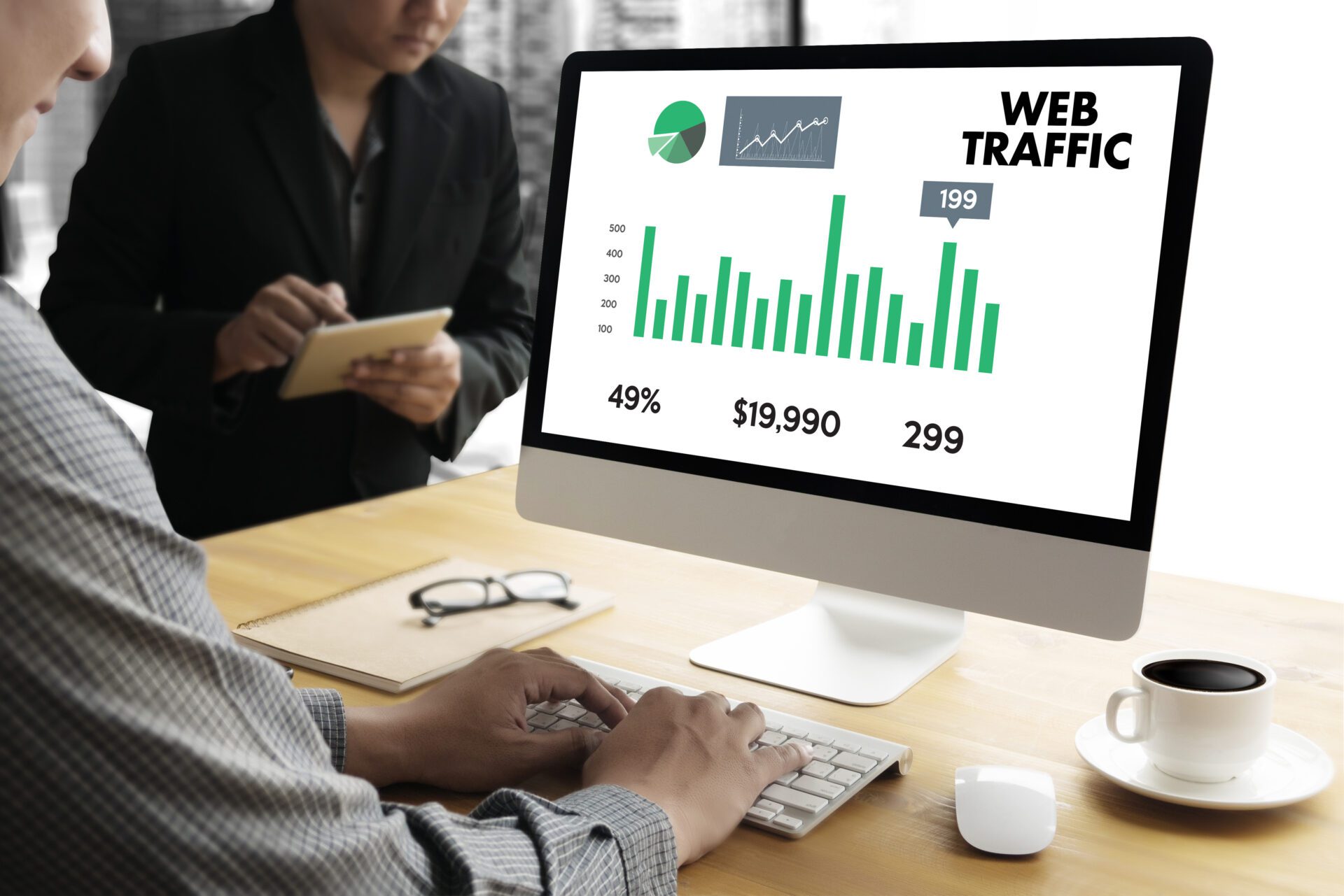 web traffic graph WEB TRAFFIC (business, technology, internet and networking concept )